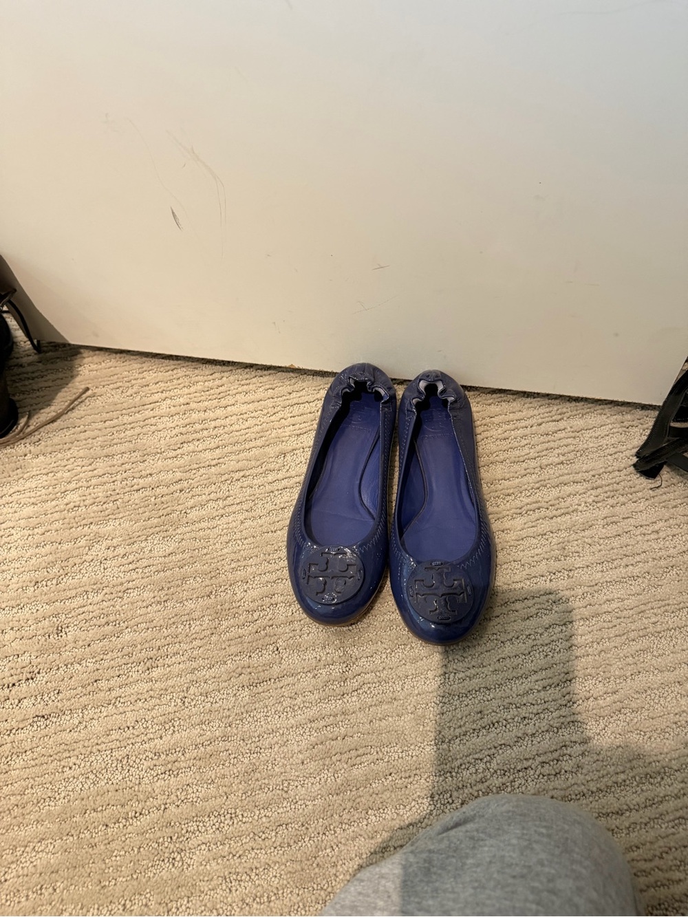 Tory Burch Deep Blue Patent Logo Ballet Flats